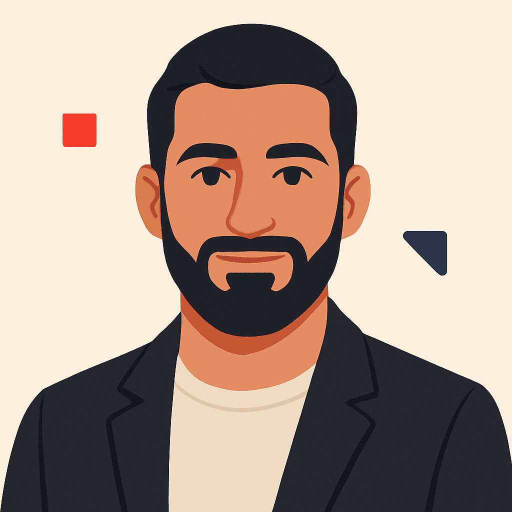 Illustrated corporate portrait of Faisal